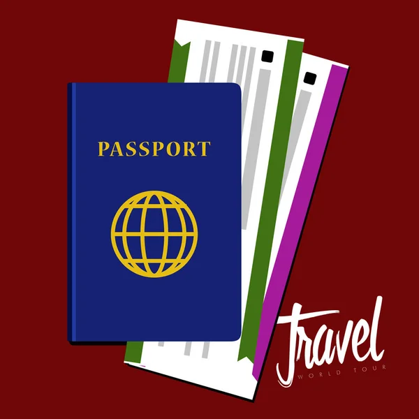 Paspoort en vliegtuig tickets pictogram. Travel concept — Stockvector