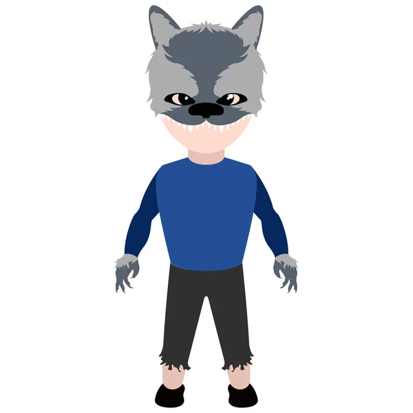 Un ragazzo con un costume da lupo mannaro. Halloween — Vettoriale Stock