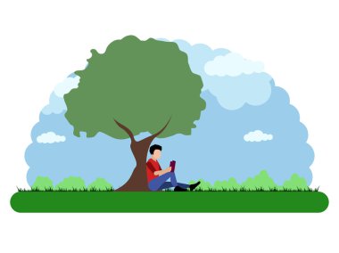 Okuma bir kişi ile bir park peyzaj