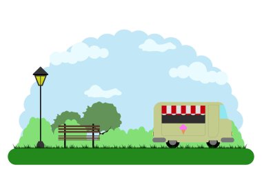 Bir gıda kamyon ile bir park peyzaj