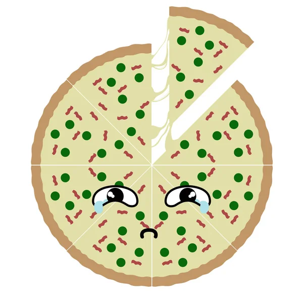 Emoción de pizza triste. Comida rápida — Vector de stock