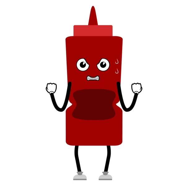 Bottiglia di ketchup arrabbiato emote. Fast food — Vettoriale Stock