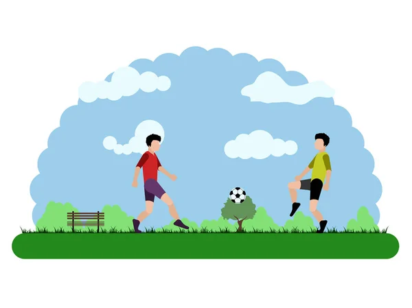 Paisaje de un parque con niños jugando — Vector de stock