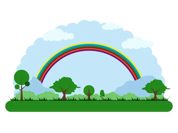 Landschaft eines Parks mit einem Regenbogen — Stockvektor