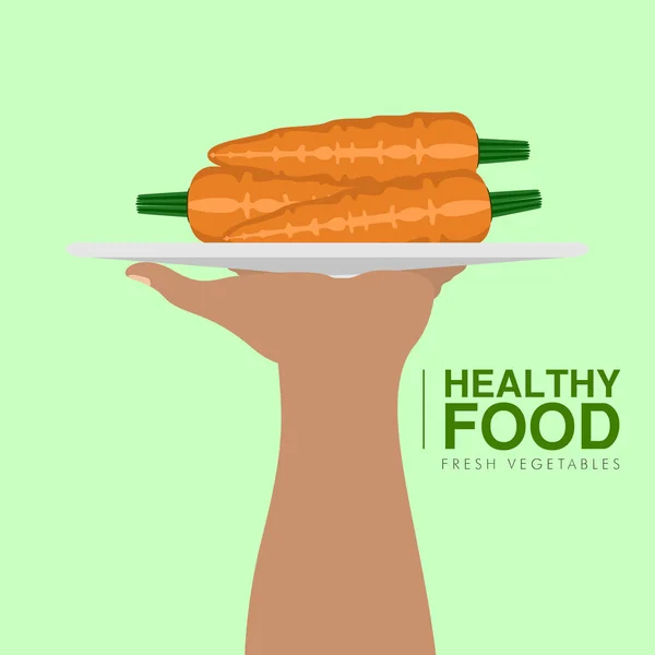 Mano sosteniendo zanahorias. Concepto de comida saludable — Archivo Imágenes Vectoriales