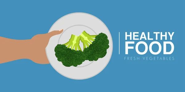 Mano sosteniendo un brócoli. Concepto de comida saludable — Archivo Imágenes Vectoriales
