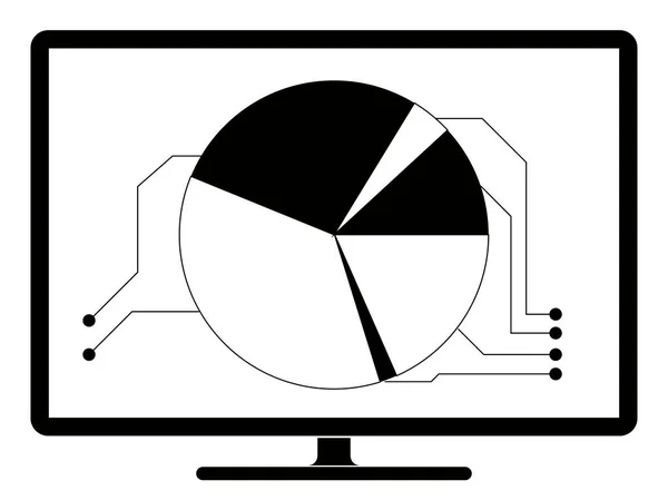 Tortendiagramm auf einem Computerbildschirm — Stockvektor