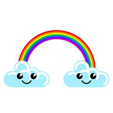 Gökkuşağı hava simgesi ile mutlu bulutlar
