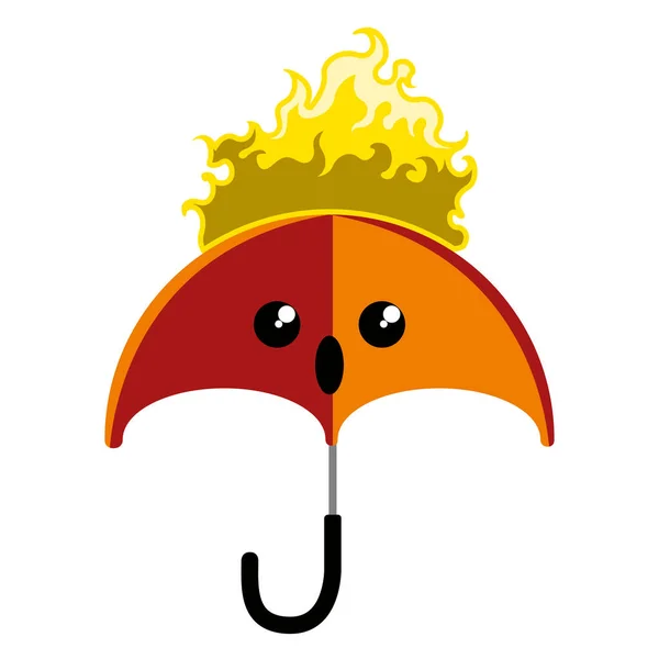 Surprised umbrella on fire icon — Stock Vector