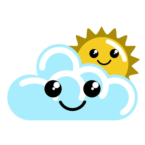 Feliz sol bonito e ícone do tempo nuvem — Vetor de Stock