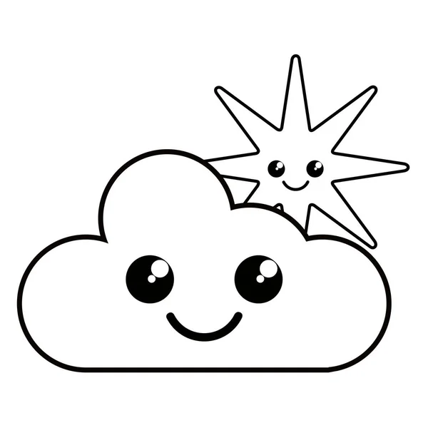 Zadowolony ładny ikona Pogoda słońce i chmury — Wektor stockowy