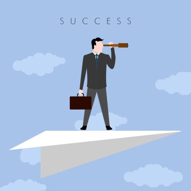 Bir kağıt uçak üzerinde uçan iş adamı