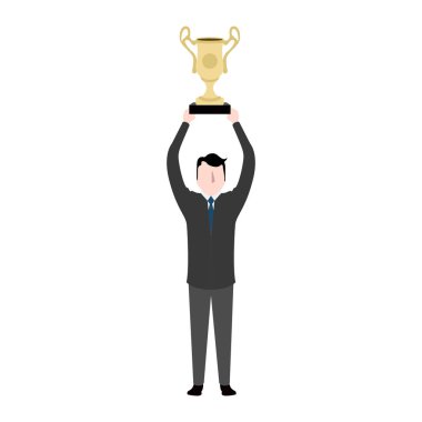 Bir altın kupa tutan işadamı