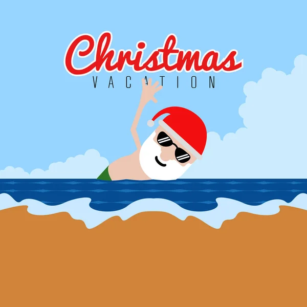 Santa Claus en una playa. Vacaciones de verano de Navidad — Archivo Imágenes Vectoriales