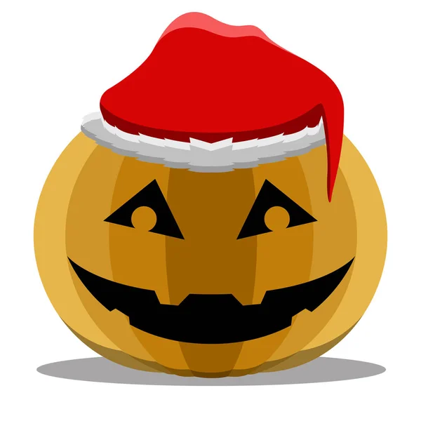 Halloween-Kürbis mit Weihnachtsmütze — Stockvektor