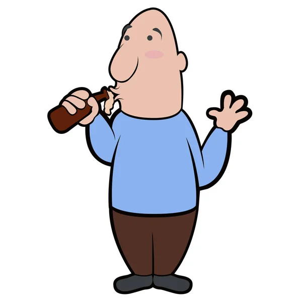 Happy cartoon character drinking beer — Stock Vector