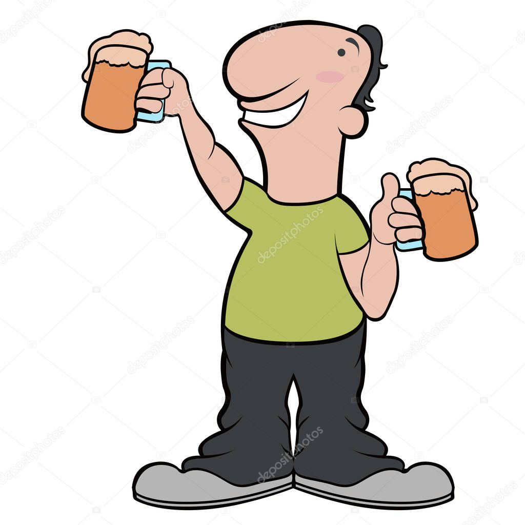 Happy cartoon character drinking beer