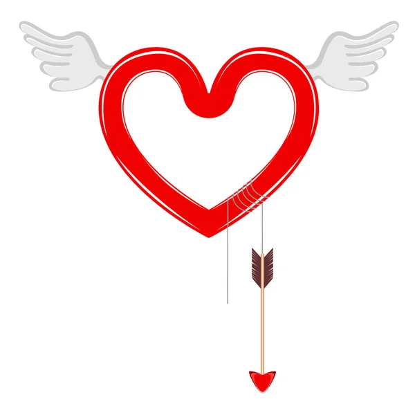 Szív alakú angyalszárnyak és egy Ámor nyíl — Stock Vector