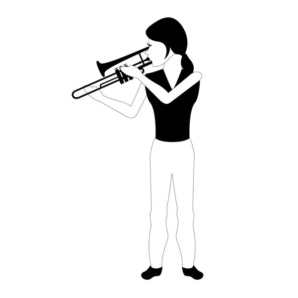 Female avatar playing a trombone — Stock Vector