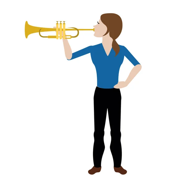 Kvinnliga avatar spelar trumpet — Stock vektor