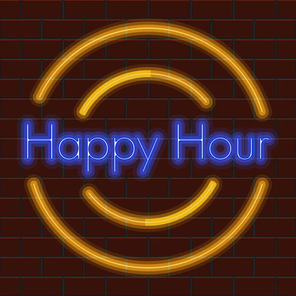 Cartaz de néon happy hour — Vetor de Stock