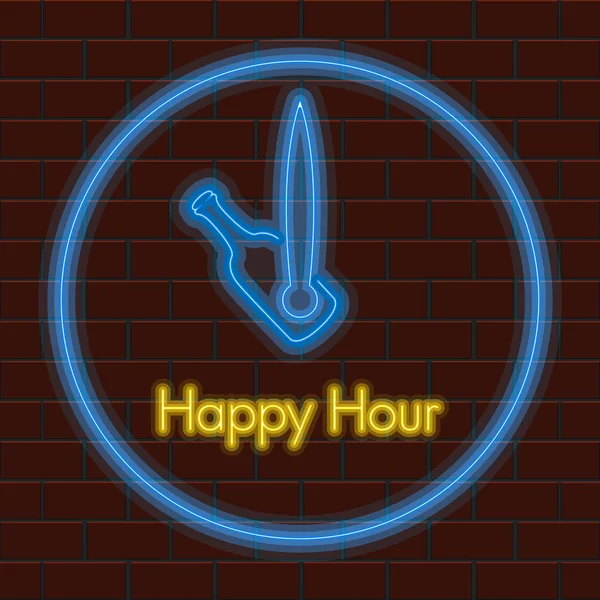 Happy hour neon poster — Stock Vector