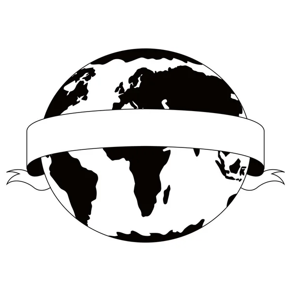Silhouette di un pianeta di terra con un nastro — Vettoriale Stock