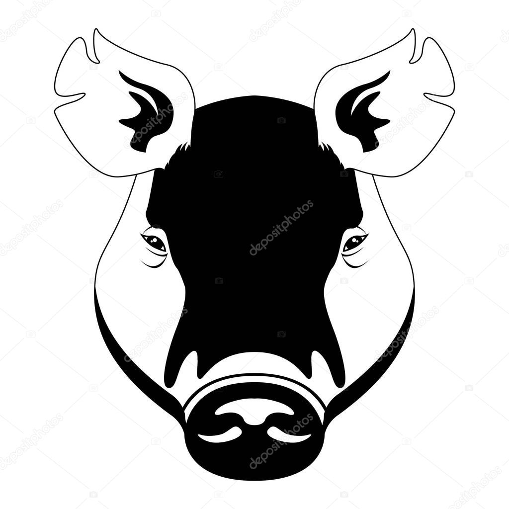 Vettoriale stockLa silhouette di una testa di maiale. Animali da fattoria  di ©LAUDiseno #242799346, image size:1024x1024