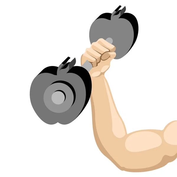 Arm lifting a dumbbell with an apple shape — Stock Vector