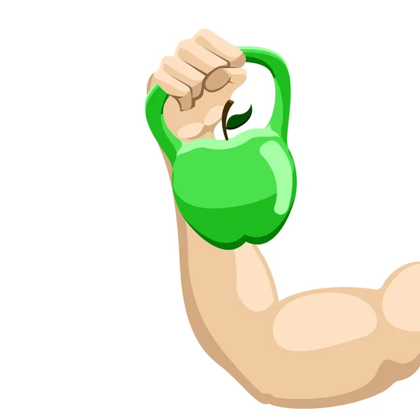 Arm lyfta en kettlebell med en apple-form — Stock vektor