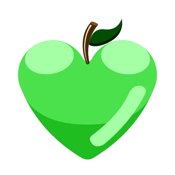 Green apple with a heart shape — Stock Vector