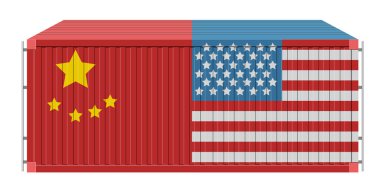 Konteyner ile Amerika Birleşik Devletleri ve Çin Cumhuriyeti bayrağı