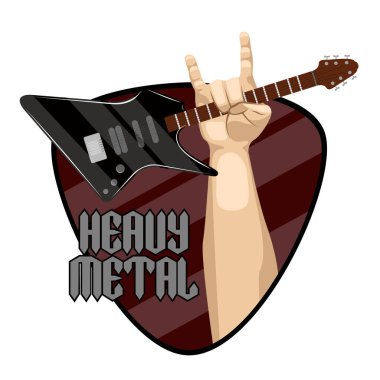 Elektro gitar ve el simgesi olan ağır metal etiket