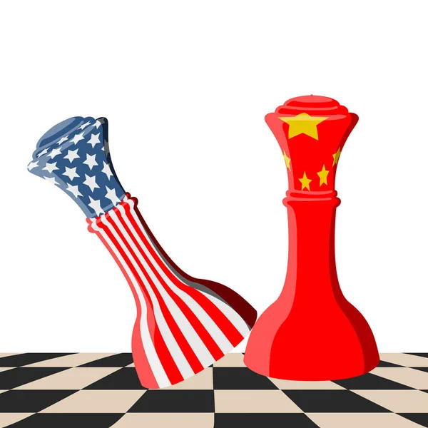 Pieza Ajedrez Con Banderas Estados Unidos China Tablero Ajedrez Diseño — Vector de stock