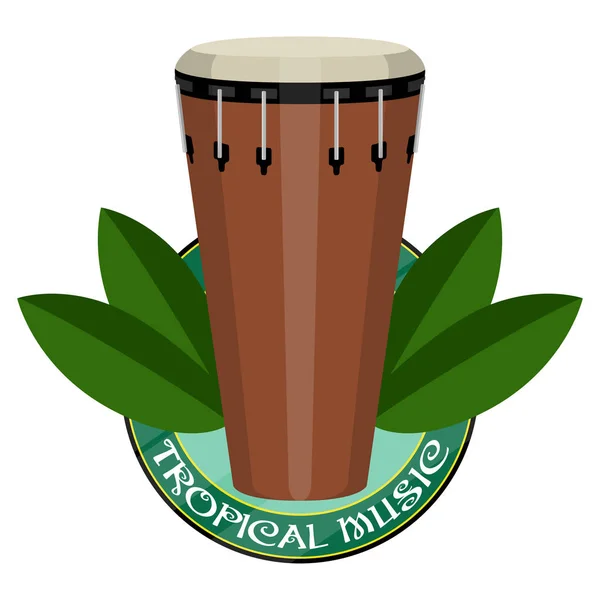 Tropisk musik etikett med en conga och blad — Stock vektor