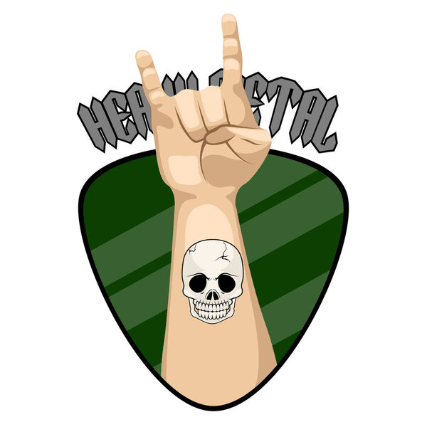 Heavy metal banner with guitars pick and hand symbol