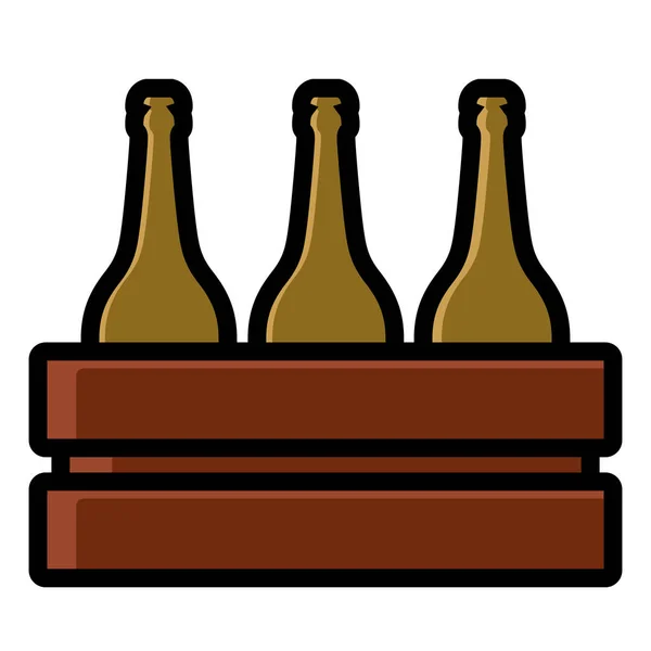 Trälåda med ölflaskor — Stock vektor