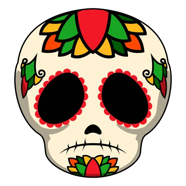 悲伤的彩色墨西哥头骨卡通 — 图库矢量图片