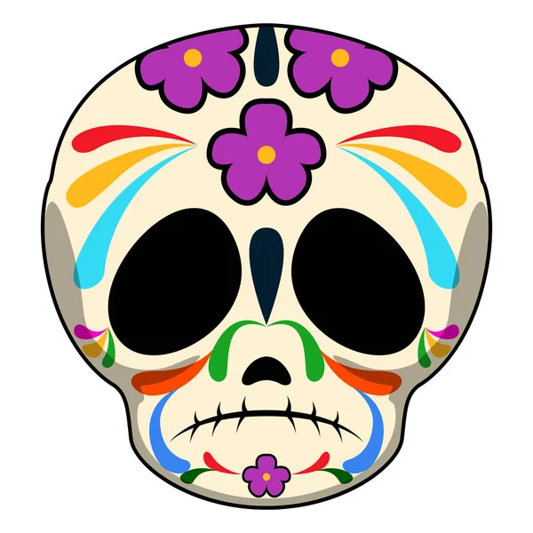 悲伤的彩色墨西哥头骨卡通 — 图库矢量图片