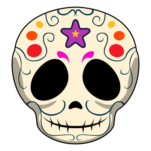 Happy colored mexican skull cartoon — Stock Vector