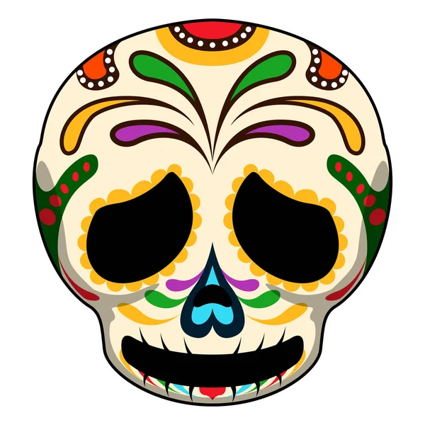 Dibujos animados de cráneo mexicano de colores felices — Vector de stock