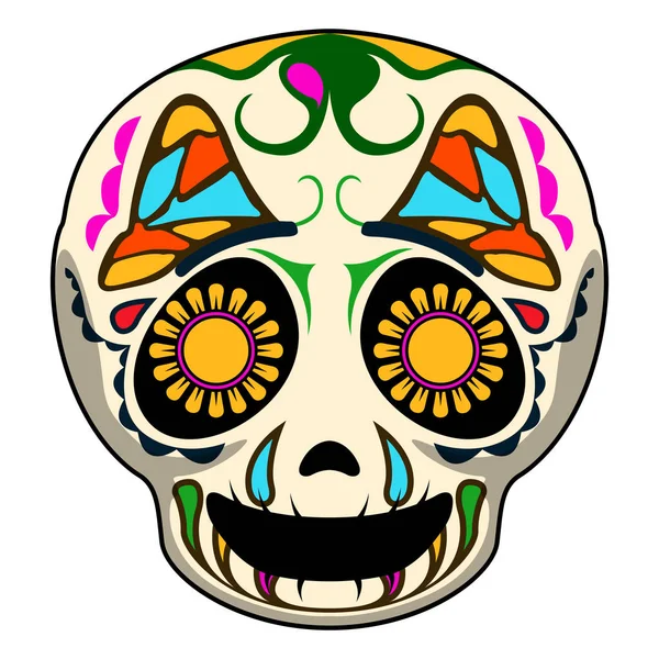 Happy colored mexican skull cartoon — Stock Vector