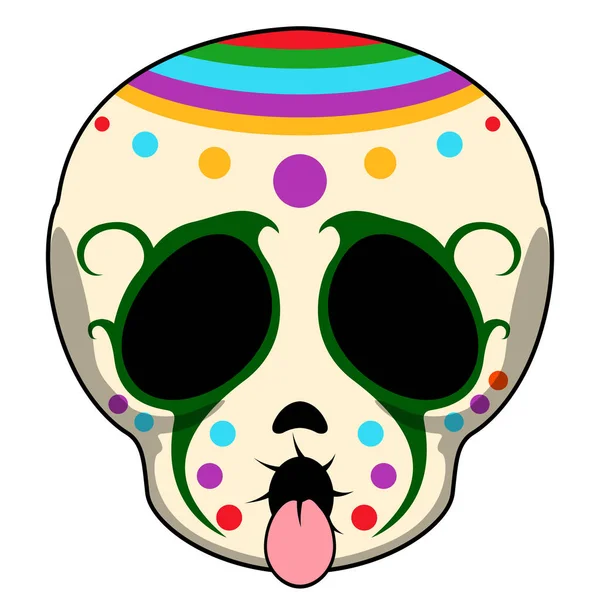 Colored mexican skull cartoon with its tongue out — Stock Vector
