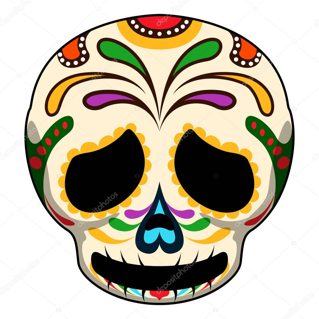 Happy colored mexican skull cartoon