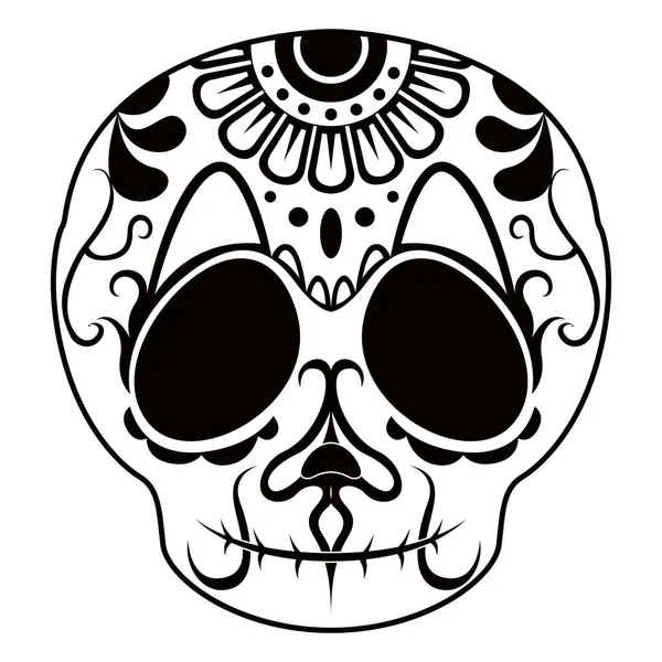 Esquema Una Feliz Caricatura Mexicana Del Cráneo Diseño Ilustración Vectorial — Archivo Imágenes Vectoriales