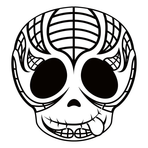 Контур щасливого мексиканського черепа мультфільм — стоковий вектор