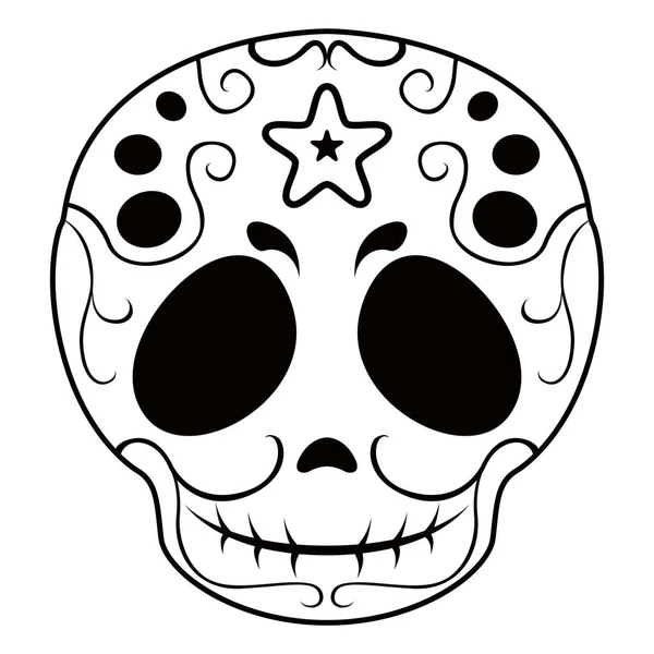 Контур щасливого мексиканського черепа мультфільм — стоковий вектор