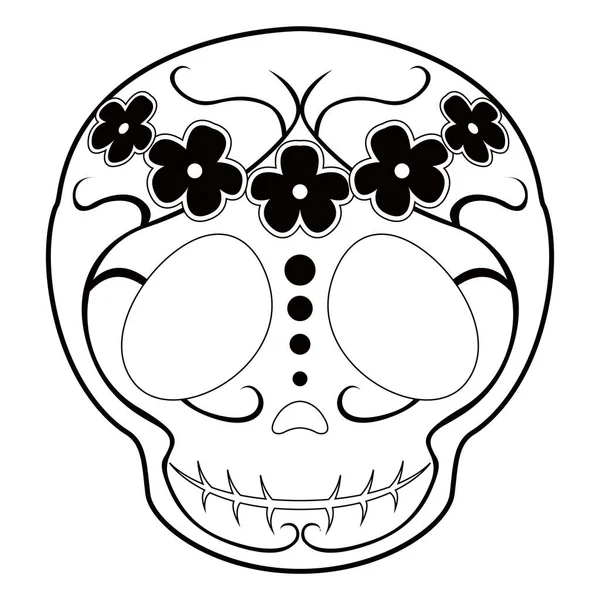 Outline of a happy mexican skull cartoon — Stock Vector