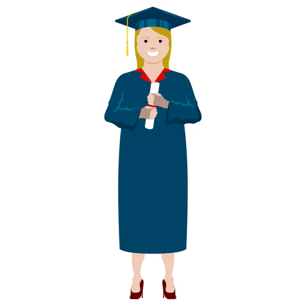 Mujer graduada feliz aislada — Vector de stock