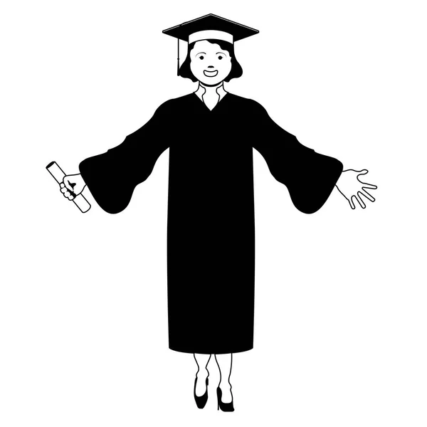 Mujer graduada feliz aislada — Vector de stock